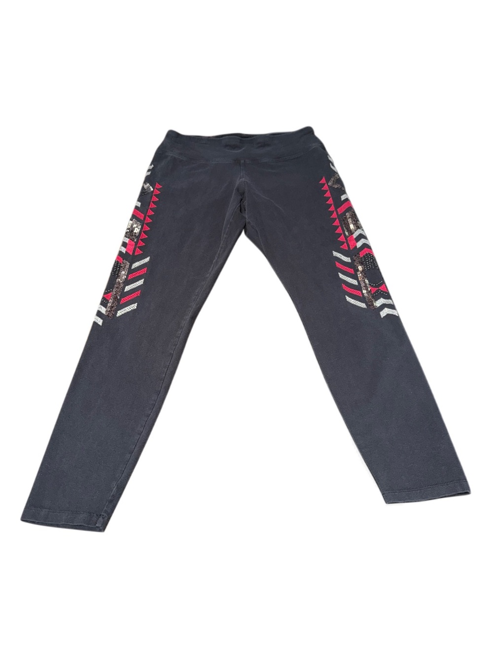 Express Black Leggings with Pink & White Geometric Side Panels